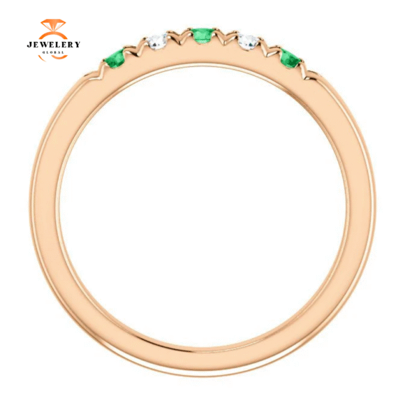 14KT GOLD 0.18 CTW EMERALD & 0.12 CTW DIAMOND FRENCH-SET 5 STONE BAND - Image 3