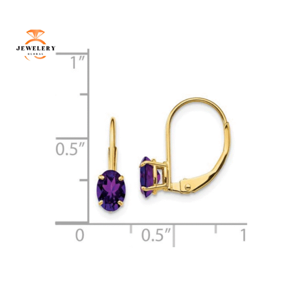 14KT GOLD 0.90 CTW OVAL AMETHYST LEVERBACK EARRINGS - Image 2