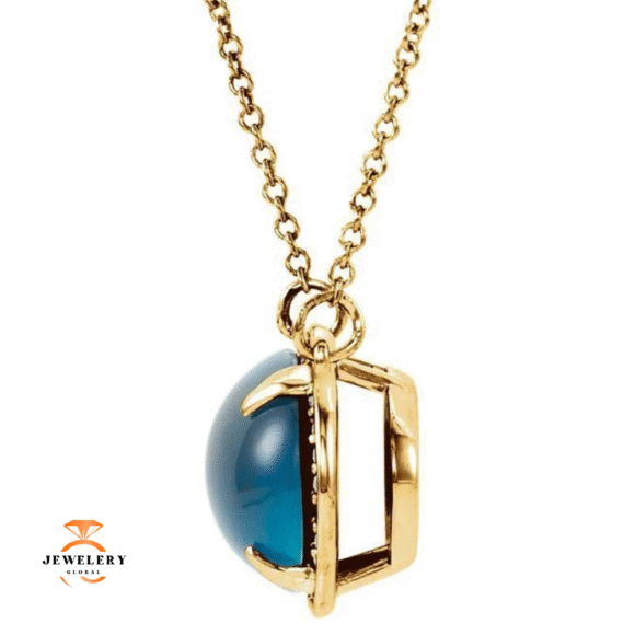 14KT GOLD LONDON BLUE TOPAZ & DIAMOND HALO NECKLACE - Image 4