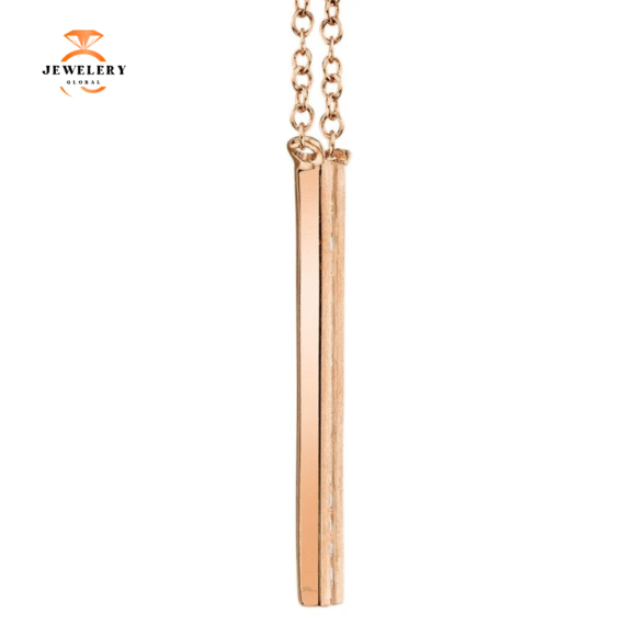 14KT GOLD 0.06 CTW DIAMOND SATIN VERTICAL BAR NECKLACE - Image 8