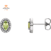 14KT GOLD 0.60 CTW PERIDOT & 0.08 CTW DIAMOND OVAL HALO EARRINGS