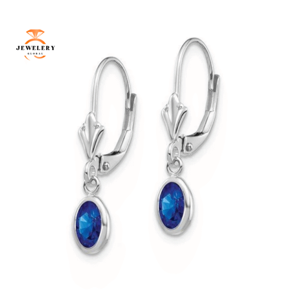 14KT GOLD 1.36 CTW SAPPHIRE BEZEL-SET LEVERBACK EARRINGS - Image 5
