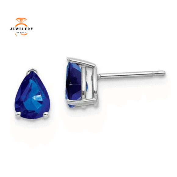 14KT GOLD 1.80 CTW PEAR BLUE SAPPHIRE STUD EARRINGS - Image 2