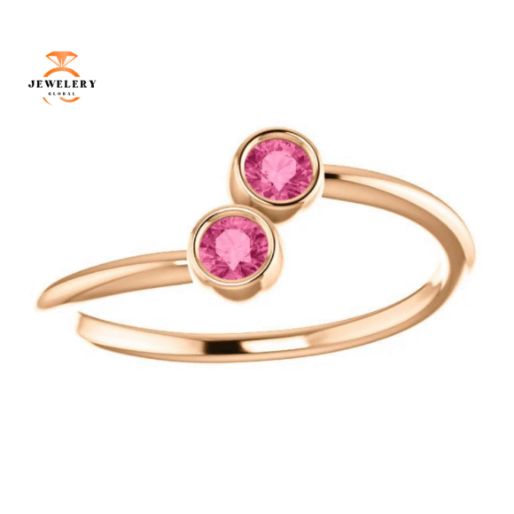 14KT GOLD 1/4 CTW PINK TOURMALINE TWO STONE RING - Image 6