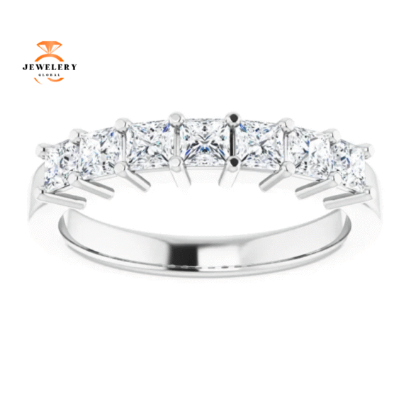 14KT Gold 3/4 CTW Princess Cut Diamond 7 Stone Band - Image 4