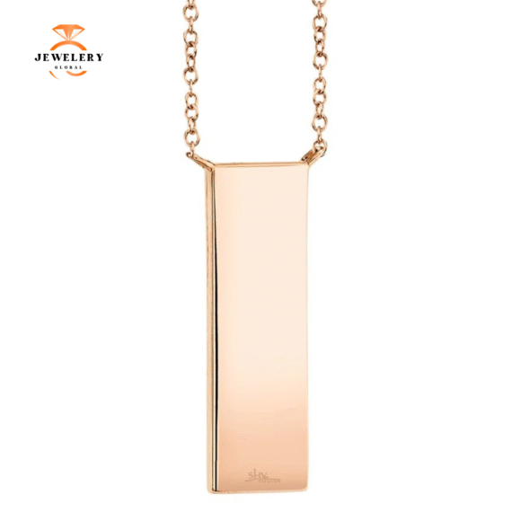 14KT GOLD 0.06 CTW DIAMOND SATIN VERTICAL BAR NECKLACE - Image 9