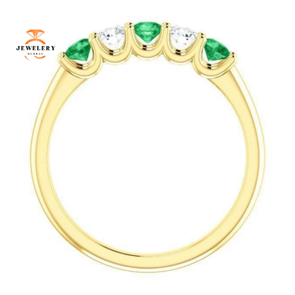 14KT GOLD 0.33 CTW EMERALD & 0.20 CTW DIAMOND 5 STONE BAND - Image 2