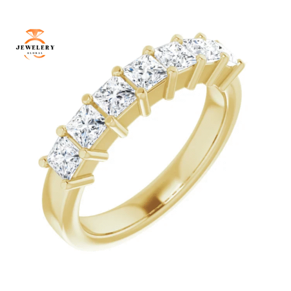14KT Gold 1.00 CTW Princess Cut Diamond 7 Stone Band - Image 5