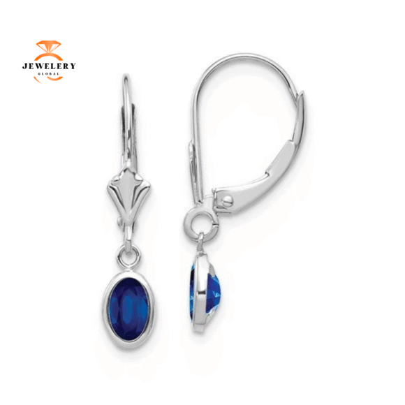14KT GOLD 1.36 CTW SAPPHIRE BEZEL-SET LEVERBACK EARRINGS - Image 4
