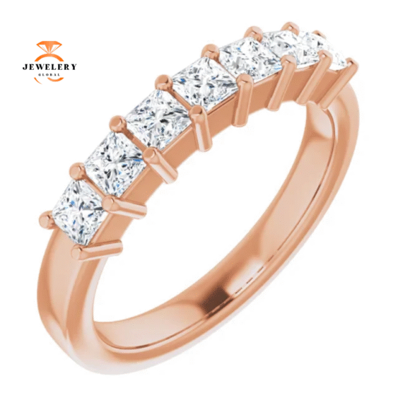 14KT Gold 3/4 CTW Princess Cut Diamond 7 Stone Band - Image 5