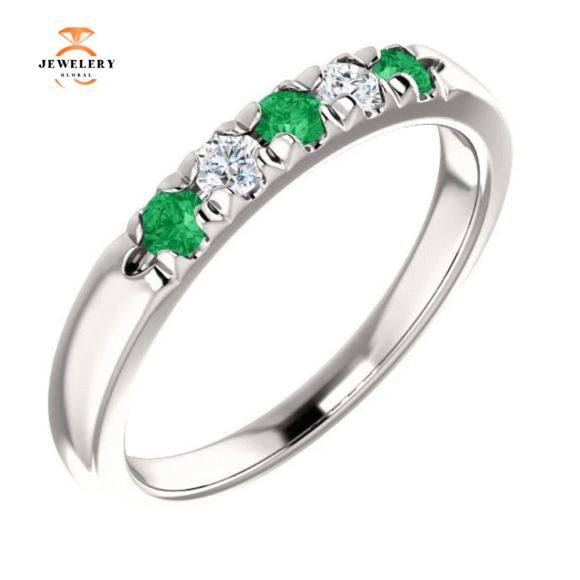 14KT GOLD 0.18 CTW EMERALD & 0.12 CTW DIAMOND FRENCH-SET 5 STONE BAND - Image 10