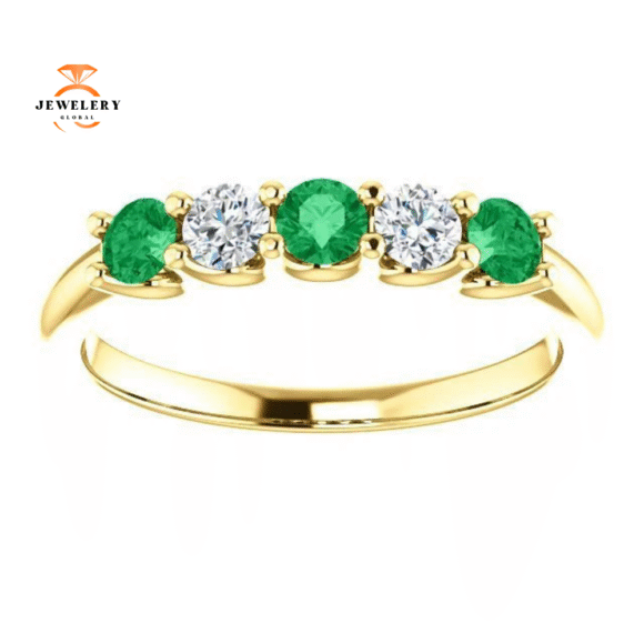 14KT GOLD 0.33 CTW EMERALD & 0.20 CTW DIAMOND 5 STONE BAND - Image 3
