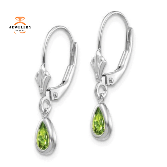 14KT GOLD 0.90 CTW PEAR PERIDOT BEZEL LEVERBACK EARRINGS - Image 2