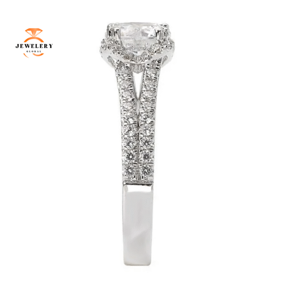 14KT Gold 1/2 CTW Diamond Split V-Shank Halo Setting for 1 CT Round - Image 7