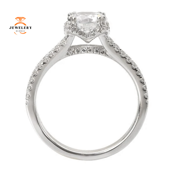 14KT Gold 1/2 CTW Diamond Split V-Shank Halo Setting for 1 CT Round - Image 8