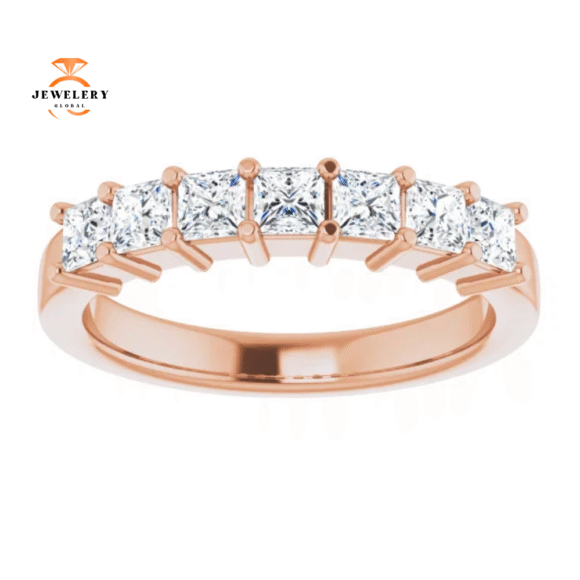 14KT Gold 3/4 CTW Princess Cut Diamond 7 Stone Band - Image 6