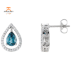 14KT GOLD LONDON BLUE TOPAZ AND DIAMOND PEAR SHAPE EARRINGS