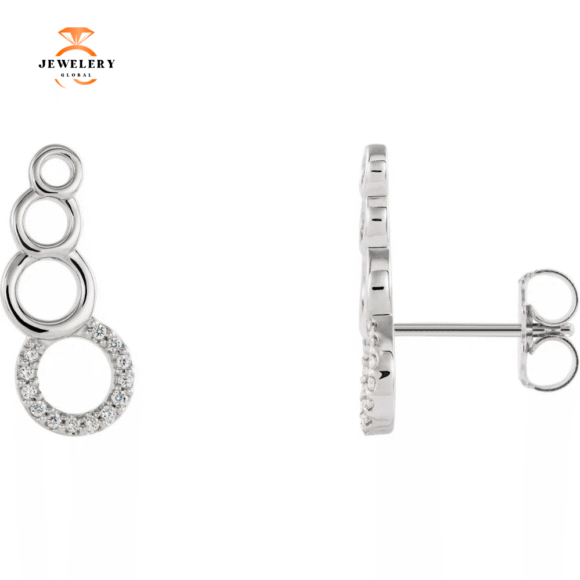 14KT GOLD 0.07 CTW DIAMOND GEOMETRIC EAR CLIMBER EARRINGS