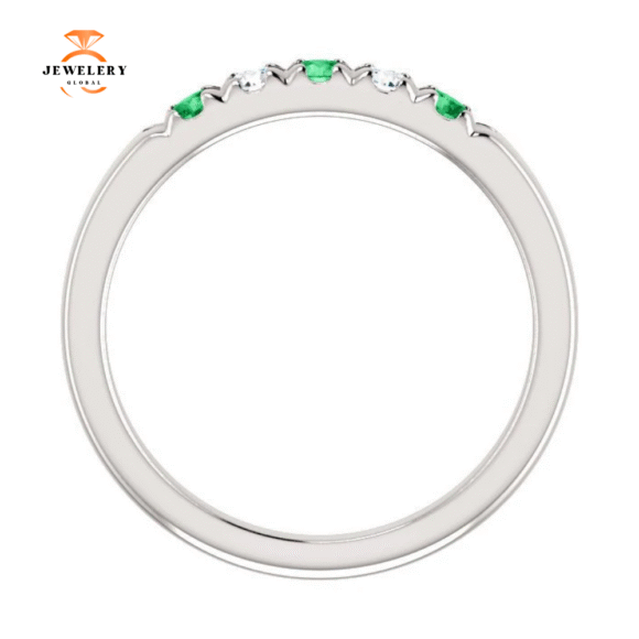 14KT GOLD 0.18 CTW EMERALD & 0.12 CTW DIAMOND FRENCH-SET 5 STONE BAND - Image 11