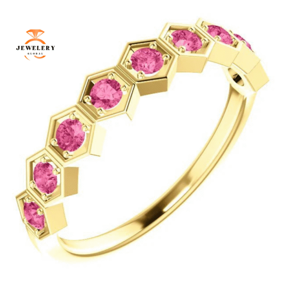 14KT GOLD 0.45 CTW PINK TOURMALINE HEXAGONAL STACKABLE RING