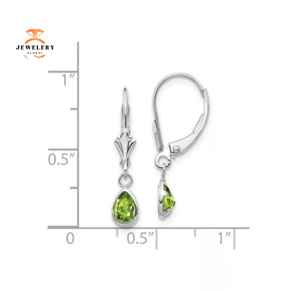14KT GOLD 0.90 CTW PEAR PERIDOT BEZEL LEVERBACK EARRINGS - Image 3