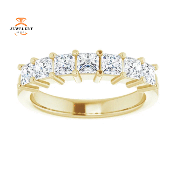 14KT Gold 1.00 CTW Princess Cut Diamond 7 Stone Band - Image 7
