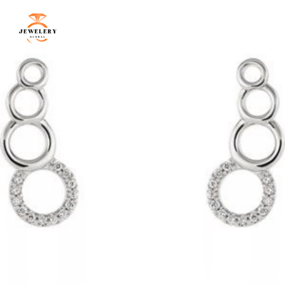 14KT GOLD 0.07 CTW DIAMOND GEOMETRIC EAR CLIMBER EARRINGS - Image 2