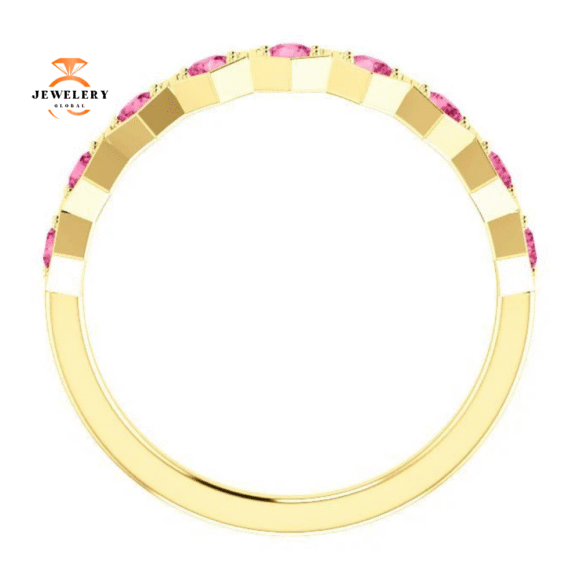 14KT GOLD 0.45 CTW PINK TOURMALINE HEXAGONAL STACKABLE RING - Image 2