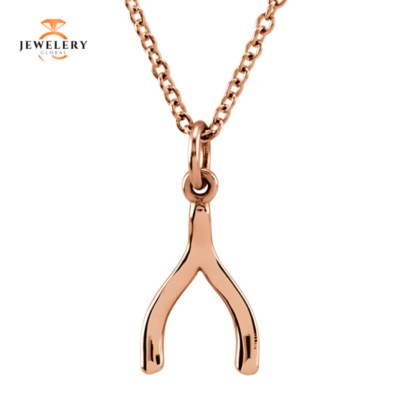 14 KT GOLD MINI WISHBONE PENDANT NECKLACE - Image 5