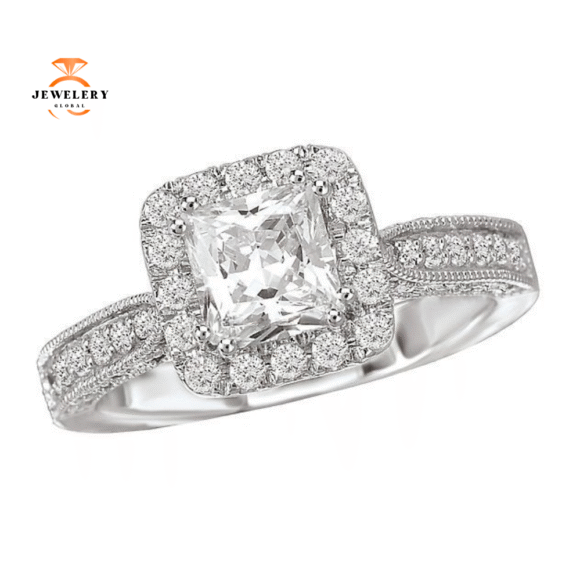 14KT Gold 1/2 CTW Diamond Square Halo Setting for 1 CT Princess