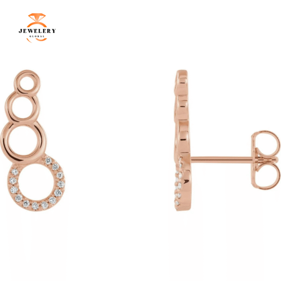 14KT GOLD 0.07 CTW DIAMOND GEOMETRIC EAR CLIMBER EARRINGS - Image 3