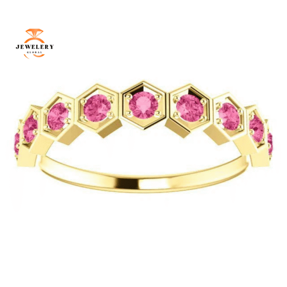 14KT GOLD 0.45 CTW PINK TOURMALINE HEXAGONAL STACKABLE RING - Image 3