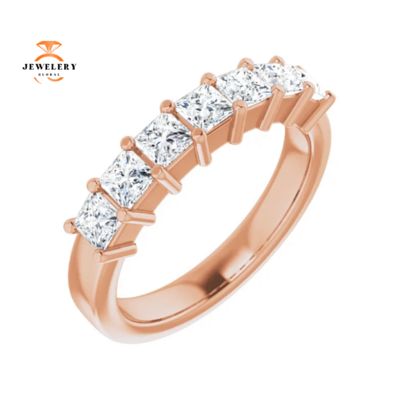 14KT Gold 1.00 CTW Princess Cut Diamond 7 Stone Band - Image 9
