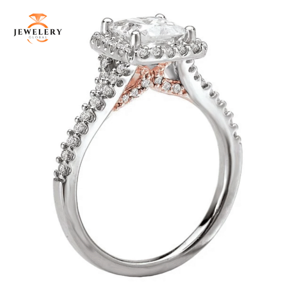14KT 3/8 CTW DIAMOND HALO SETTING FOR 1 CT PRINCESS/CUSHION - Image 6