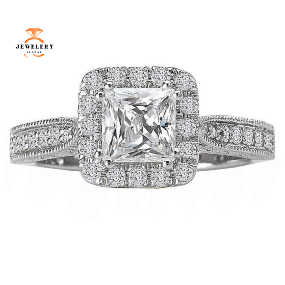 14KT Gold 1/2 CTW Diamond Square Halo Setting for 1 CT Princess - Image 2