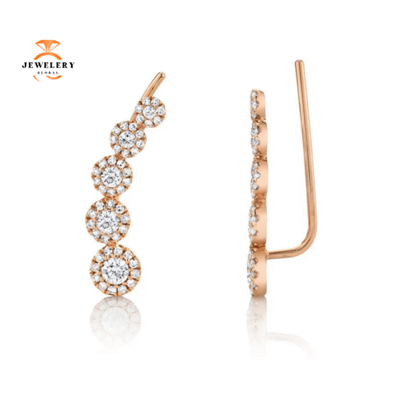 14KT GOLD 2/3 CTW DIAMOND EAR CLIMBER EARRINGS