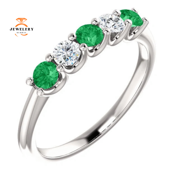 14KT GOLD 0.33 CTW EMERALD & 0.20 CTW DIAMOND 5 STONE BAND - Image 13