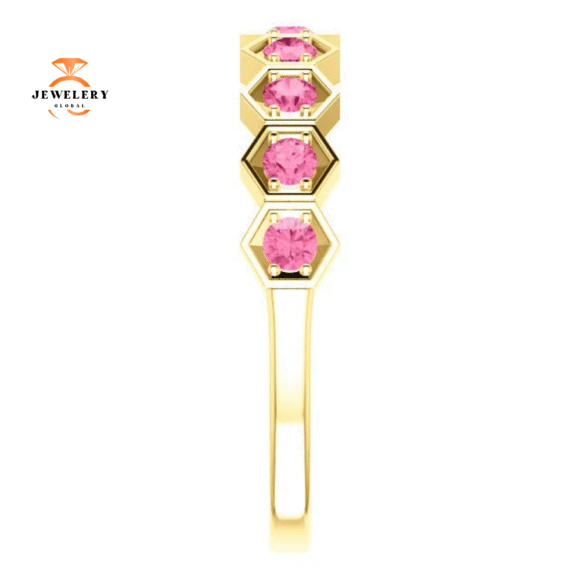 14KT GOLD 0.45 CTW PINK TOURMALINE HEXAGONAL STACKABLE RING - Image 8