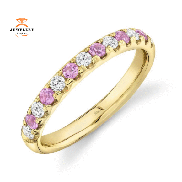 14KT GOLD 0.60 CTW ROUND PINK SAPPHIRE & DIAMOND BAND - Image 3