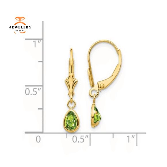 14KT GOLD 0.90 CTW PEAR PERIDOT BEZEL LEVERBACK EARRINGS - Image 6
