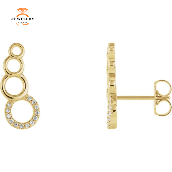 14KT GOLD 0.07 CTW DIAMOND GEOMETRIC EAR CLIMBER EARRINGS - Image 5