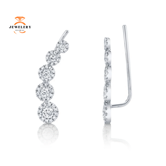 14KT GOLD 2/3 CTW DIAMOND EAR CLIMBER EARRINGS - Image 2