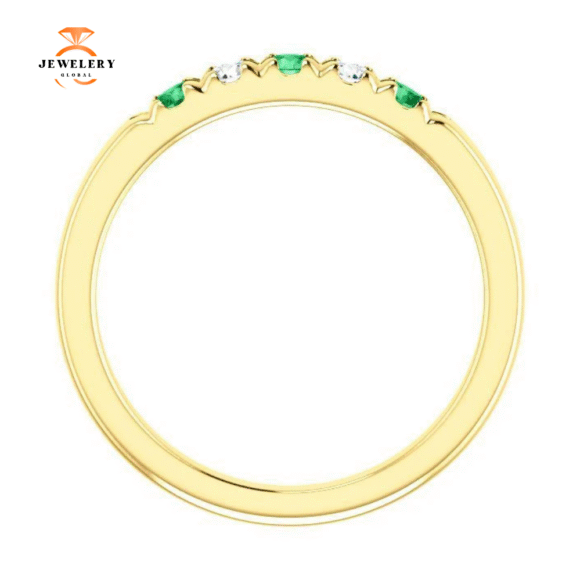 14KT GOLD 0.18 CTW EMERALD & 0.12 CTW DIAMOND FRENCH-SET 5 STONE BAND - Image 7