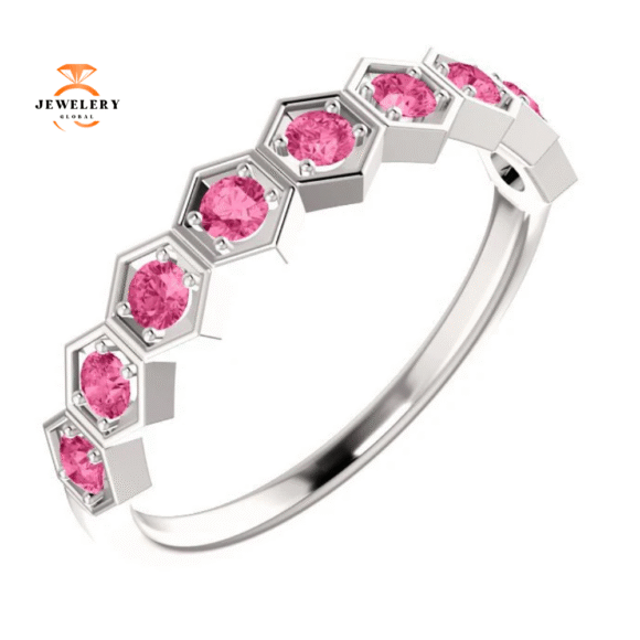 14KT GOLD 0.45 CTW PINK TOURMALINE HEXAGONAL STACKABLE RING - Image 9