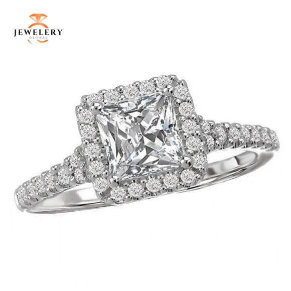 14KT 3/8 CTW DIAMOND HALO SETTING FOR 1 CT PRINCESS/CUSHION - Image 5