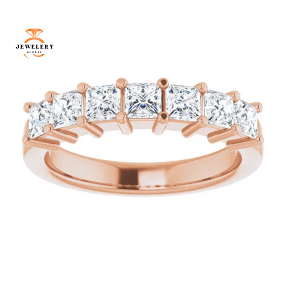 14KT Gold 1.00 CTW Princess Cut Diamond 7 Stone Band - Image 11