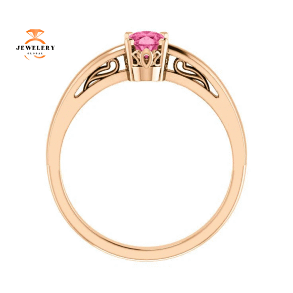 14KT GOLD 1/2 CT OVAL PINK TOURMALINE SCROLL RING - Image 2
