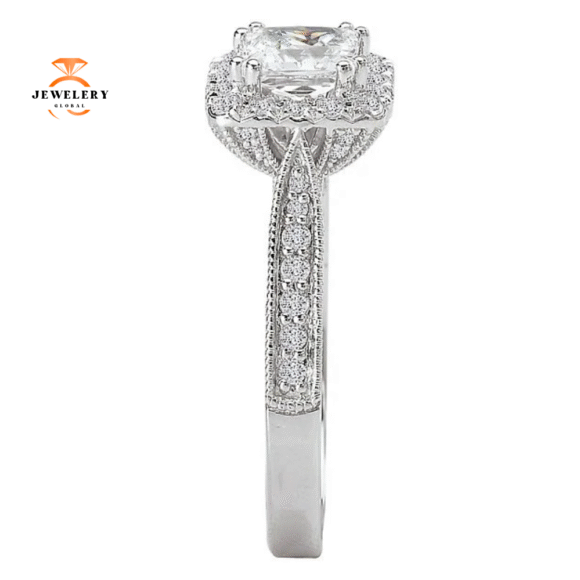 14KT Gold 1/2 CTW Diamond Square Halo Setting for 1 CT Princess - Image 3