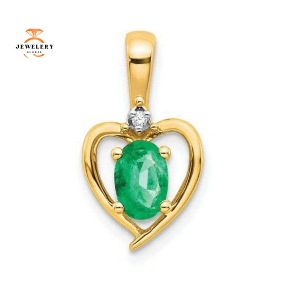 14KT GOLD DIAMOND AND EMERALD HEART PENDANT - Image 3