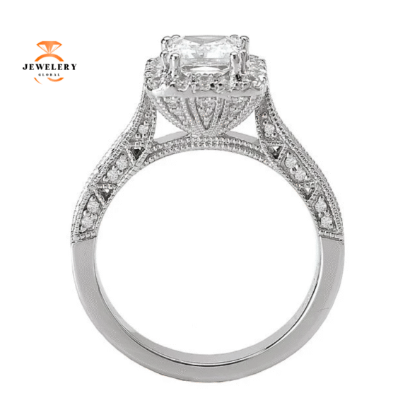14KT Gold 1/2 CTW Diamond Square Halo Setting for 1 CT Princess - Image 4